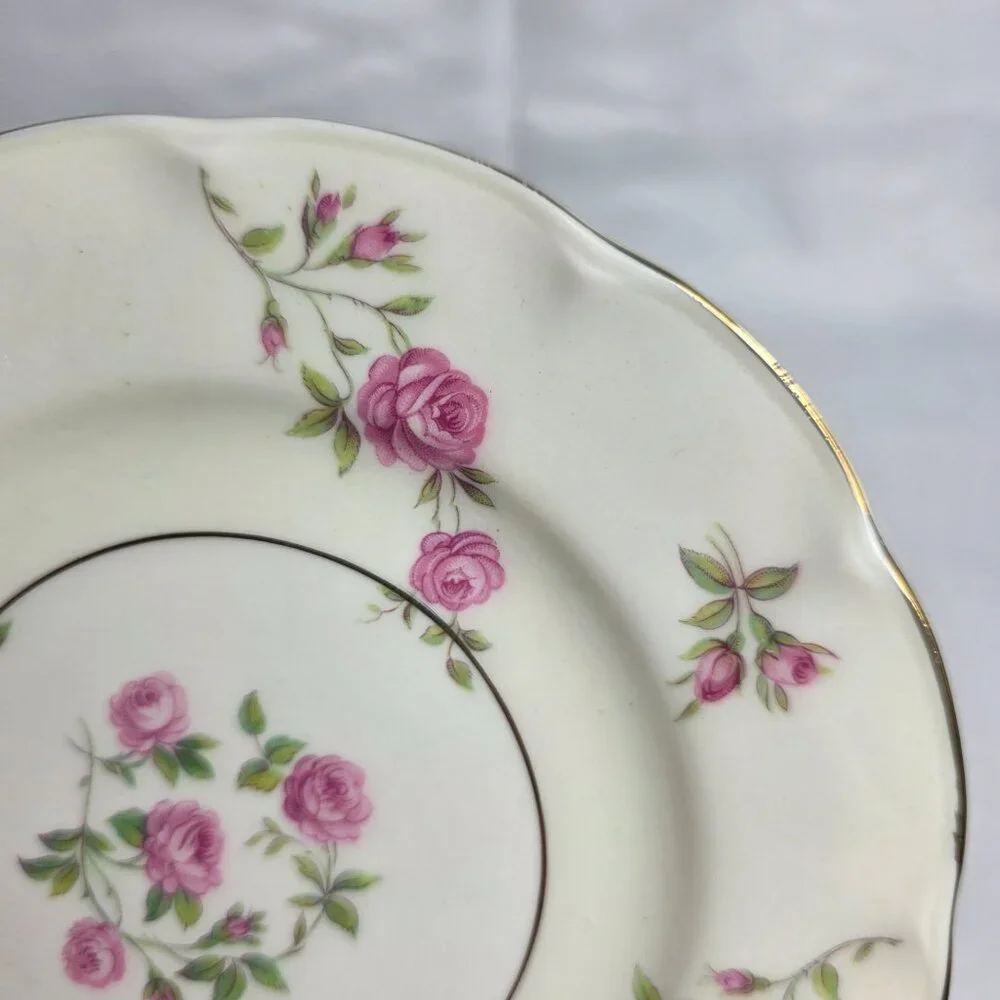 FOUR Theodore Haviland Delaware New York Bread Plates Ivory with Pink Roses